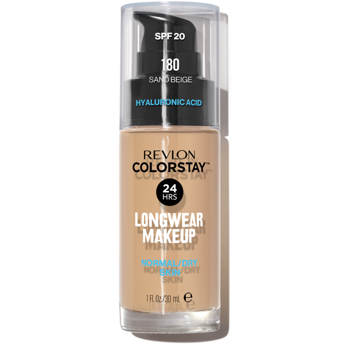 Revlon ColorStay Longwear Makeup for Normal/Dry Skin, 24-hour foundation, hydrating longwear foundation, natural soft finish, SPF 20 broad spectrum, high-performance pigment, hyaluronic acid for moisture | Fondatinë Revlon ColorStay për lëkurë normale/të thatë, fondatinë qëndron deri në 24 orë, hidratues dhe me mbulim të gjatë, përfundim natyral dhe i butë, SPF 20, pigment me performancë të lartë, Acid Hyaluronic për lagështi